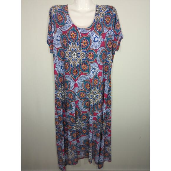 Chico's Medallion Clusters Multi Asymmetrical Hem Midi Dress Size 12/14 NWT - Picture 3 of 10